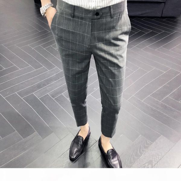 

icpans summer office plaid dress pants mens leisure casual business formal men suit pants trousers work pant clothes, White;black