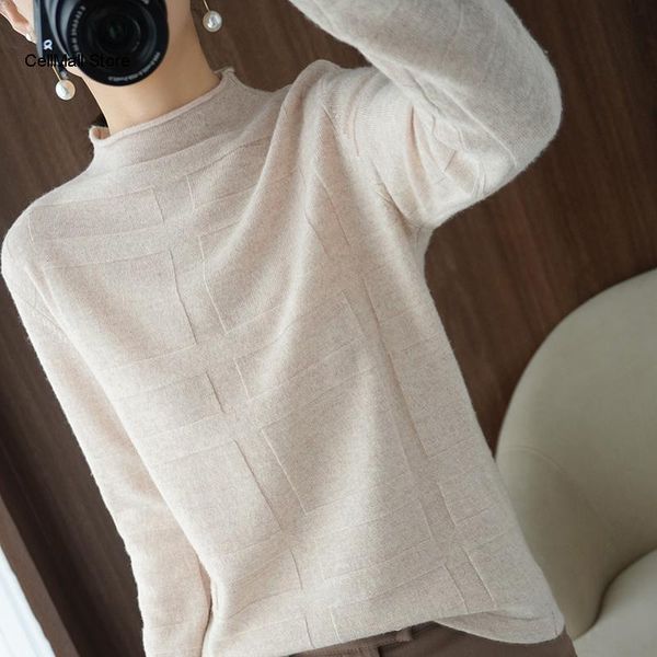 

cashmere women's sweater autumn winter half turtleneck sweaters and pullovers wool sweater slim tight bottoming knitted pullover, White;black