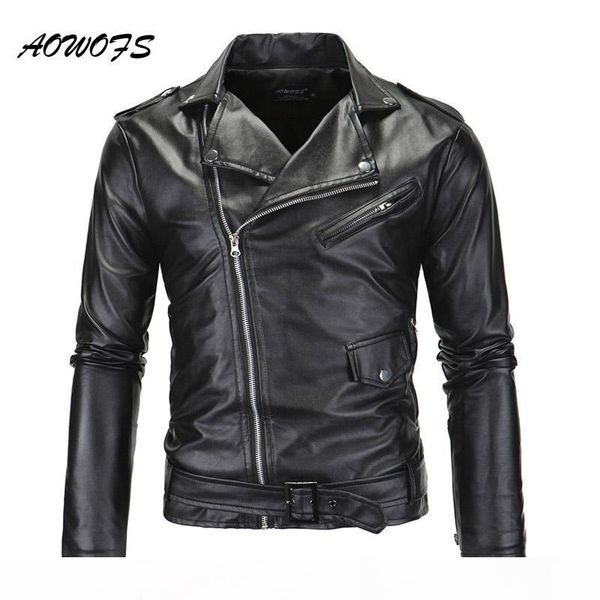 

aowofs mens leather jacket slim fit motorcycle jackets men zipper lightweight punk leather jackets men faux coats white, Black