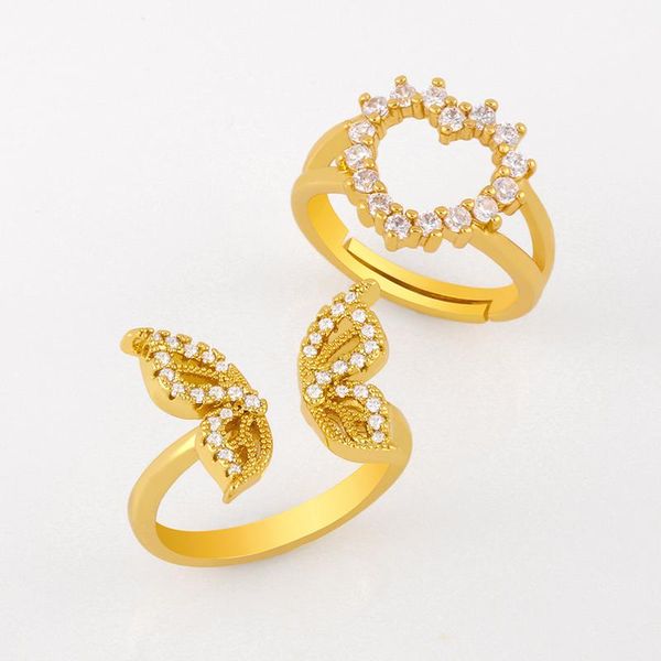 

cluster rings flola gold filled butterfly cuff for women cz adjustable heart open ring crystal stone copper wholesale jewelry rigj50, Golden;silver