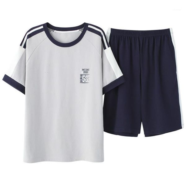 

men's pajamas set summer cotton short sleeve trousers set korean version of loose summer home service men sleepwear1, Black;brown