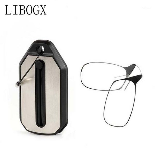 

libogx legless clip nose presbyopic glasses for both men and women portable key chain to send ultra-thin glasses case1, White;black