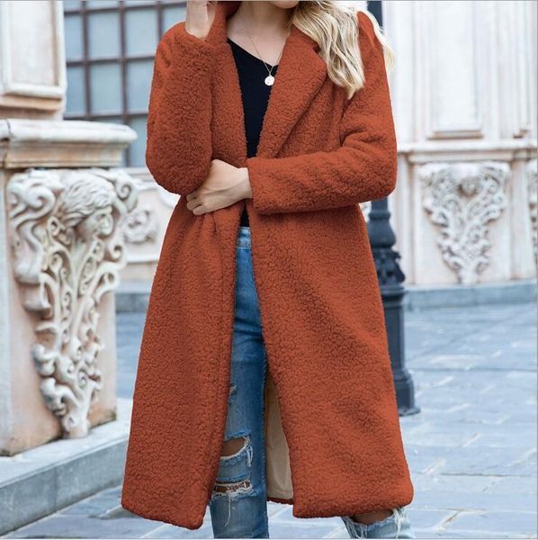 

2021 autumn long winter coat woman faux fur coat women warm ladies fur teddy jacket female plush teddy plus size outwear1, Black
