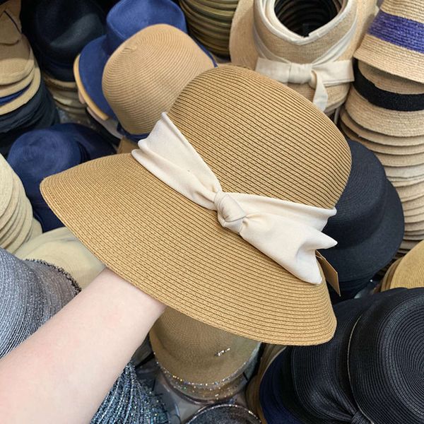 

style straw bow chic summer vacation beach sun hat, Blue;gray