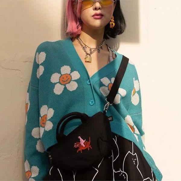 

sweater womens jacket loose lazy wind 2021 autumn and winter new short paragraph flower knitted cardigan short top, White;black