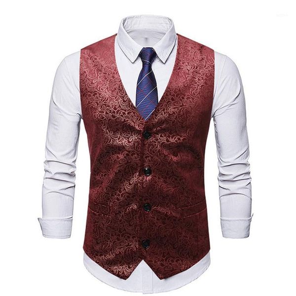 

wine red paisley suit vest men 2020 classic v neck sleeveless vest waistcoat men nightclub stgae singers gilet homme costume1, Black;white