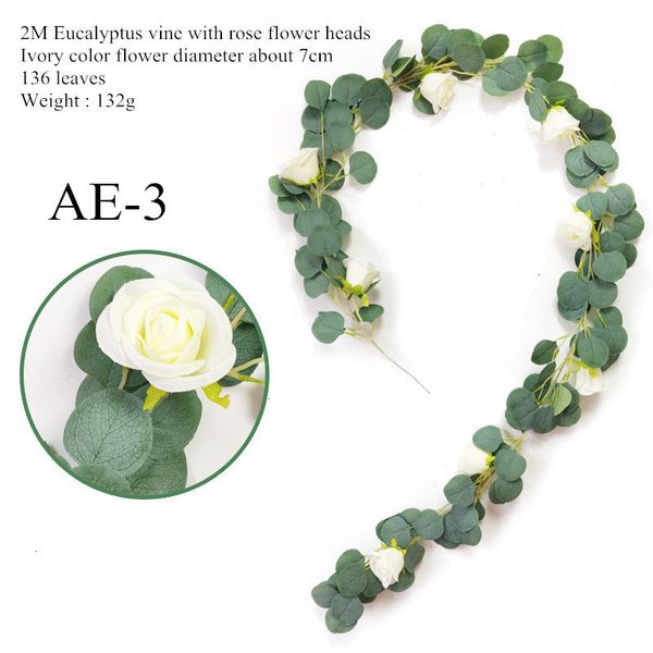

2m wedding decoration green eucalyptus vines with rose rattan artificial fake plants ivy wreath wall decor vertical garden 9 n1pii