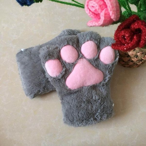 

plush cat claw gloves cosplay bear claw gloves women cute kitten warm soft plush short fingerless fluffy mittens party gift, Blue;gray