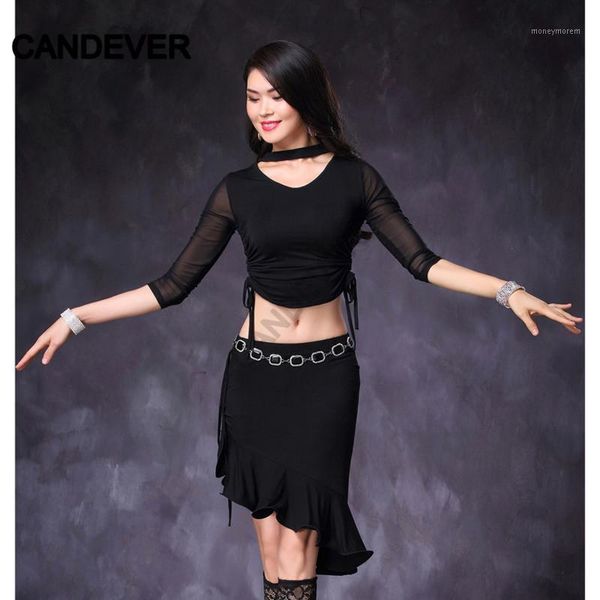 

stage wear women bellydance belly dance costume set oriental practice long sleeves mesh blouse skirt clothes suit outfit1, Black;red