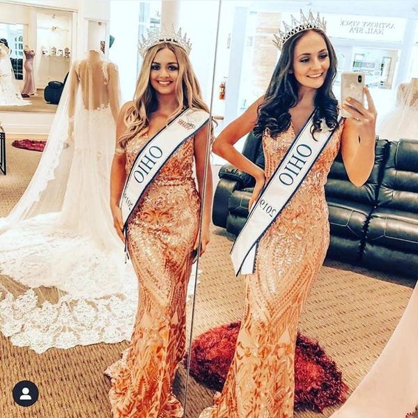 

aso ebi 2021 new arabic sparkly mermaid evening dresses sequined rose gold guesesses v neck elegant formal party prom gowns, Black;red