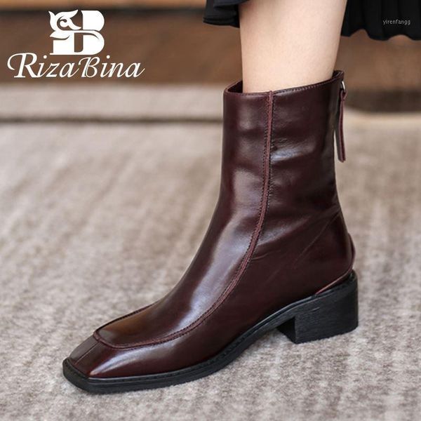 

rizabina new women ankle boots real leather square toe women winter shoes fashion cool short boots footwear size 33-401, Black