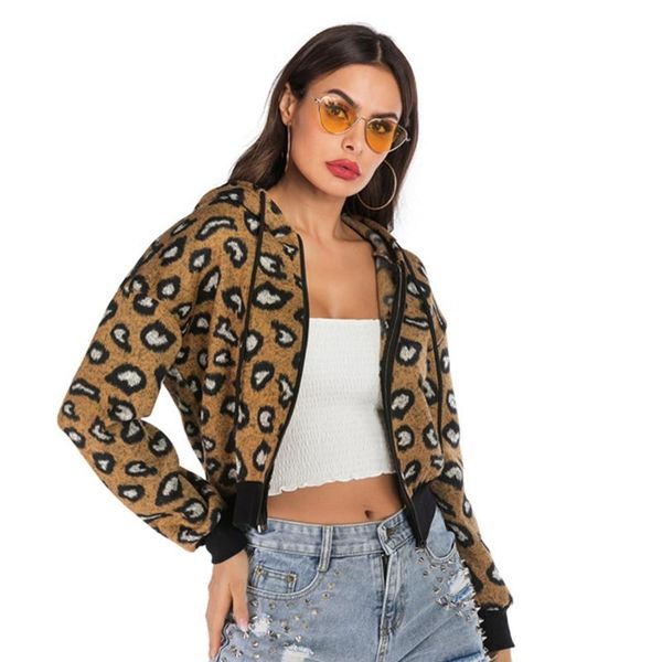 

women autumn long sleeve hoodies jacket female vintage leopard print zipper up drawstring sweatshirt coat casual loose cardigan, Black;brown