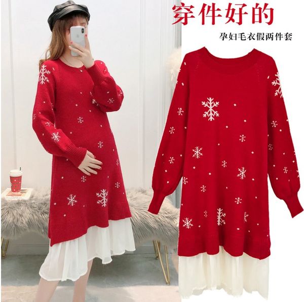 

foreign style dress autumn and winter suit fashion pregnant women's sweater medium length bottom coat thickened fairy, White