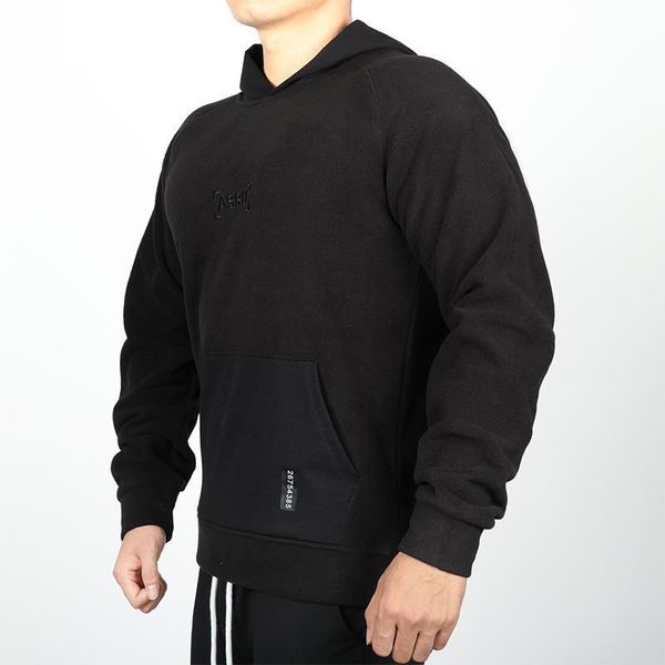 

men fashion warm fluffy hoodie pullover fleece sweatshirt casual hooded solid coat jumper autumn winter drop shipping, Black