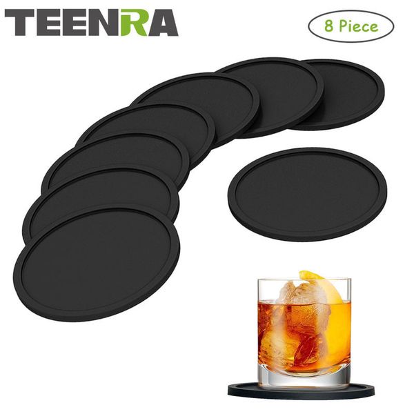 Teenra 8 Adet Siyah Silikon İçecek Coaster Placemats Masa Paspaslar Için Yemeği Masa Placemat Silikon Fincan Pedleri Set Mutfak Y200328