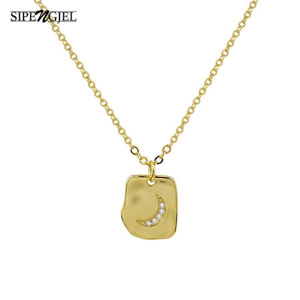 

chains sipengjel fashion cubic zircon geometric irregular square pendant necklace moon nekclace for women girlfriend jewelry, Silver