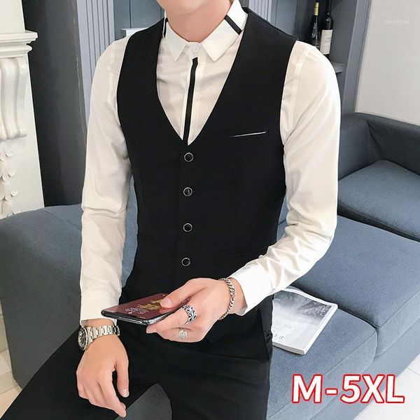 

men's sleeveless jacket 2020 spring new casual korean slim nightclub wear slim jacket v neck formal 1, Black;brown