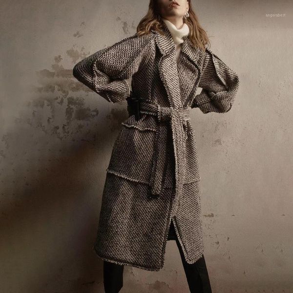 

women long wool winter coat thicken adjustable waist high waist tunic casual coat1, Black