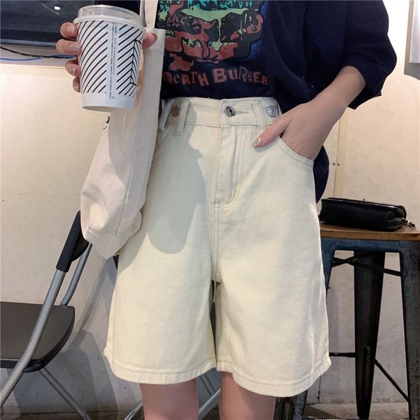 

streetwear summer women denim shorts knee length high waist wide leg shorts jeans blue white short femme loose half long y200822, White;black