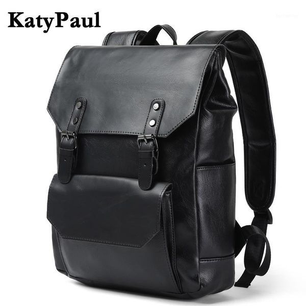 

katypaul brand leather men backpacks casual daypacks fashion boy vintage lapshoulder school bag korean travel bags mochila1