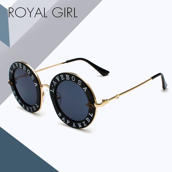 

sunglasses royal girl vintage round women 2021 brand designer small bee metal frame sun glasses men english letter oculos ss9651, White;black