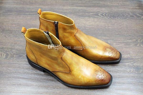 

men's boots custom handmade shoes genuine calf leather polka dots zip design fashion boots color brown hd-b018, Black