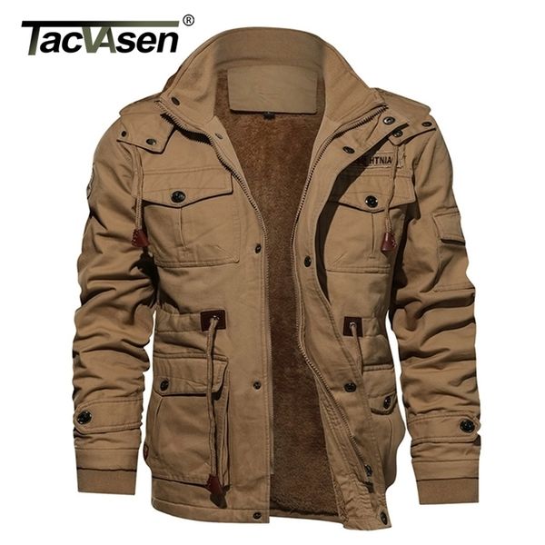 

tacvasen military thicken fleece jacket mens winter casual hooded jacket coat pilot cargo cotton jackets windbreaker parka man 201119, Black