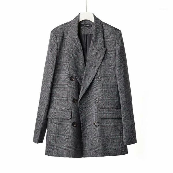 

2020 new women autumn coat turn down collar plaid blazer feminino gary color ladies coat casaco feminino for women1, White;black