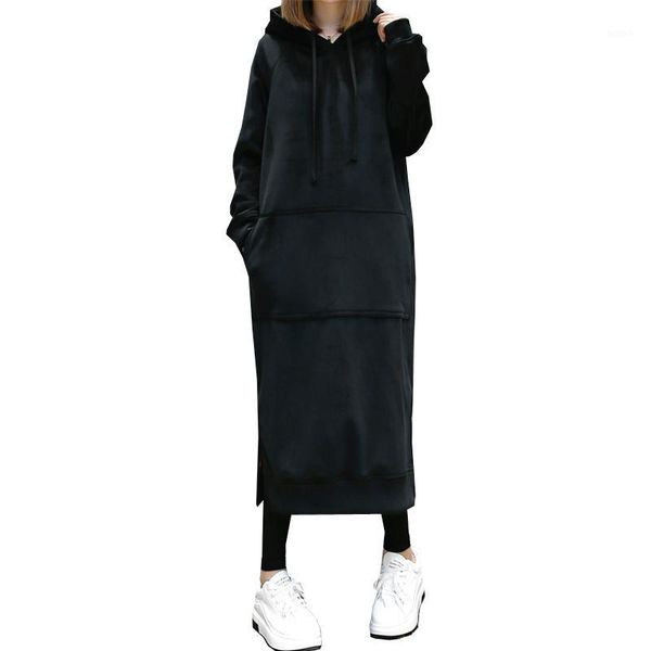 

warm winter gold velvet hooded dresses pocket long sleeved casual dress black gray sportwear autumn women clothings1
