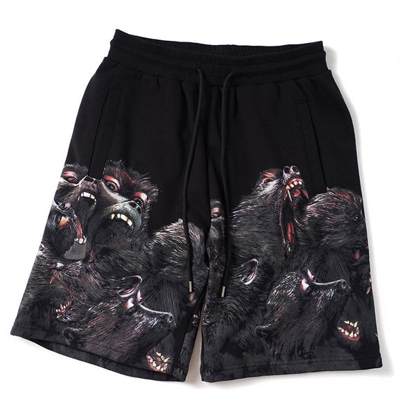 

mens shorts stylish mens summer fashion beach pants mens women angry monkey print loose short pants, White;black