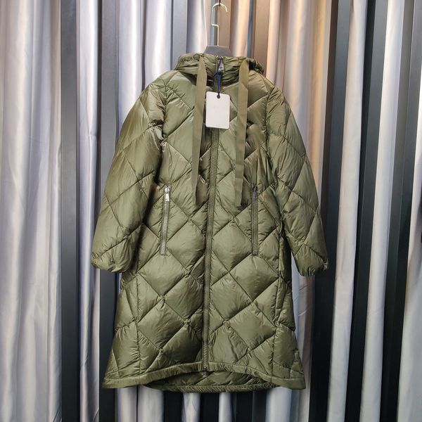 

down jacket women's long 2020 new hooded slimming diamond lattice lengthened knee white duck down coat c1204, Black