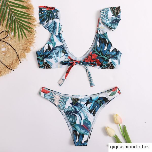 

2021 bikini fashion print lace up, White;black