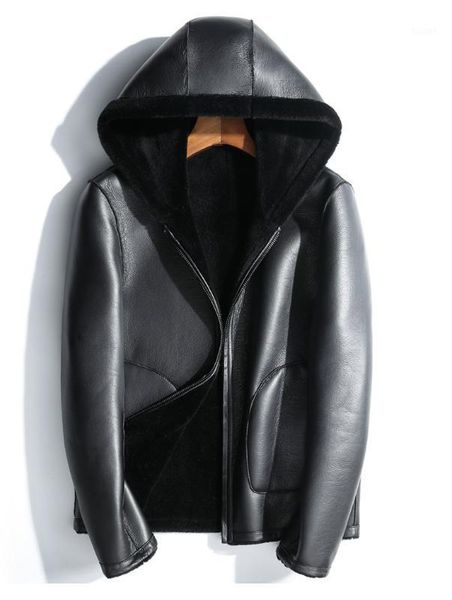 

wool coat autumn 200% winter jacket men real sheep shearling fur coats double-side wear leather jackets veste homme my22271, Black