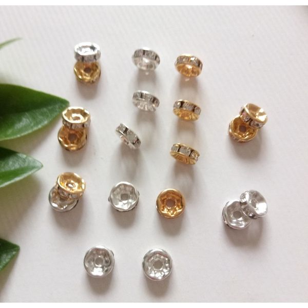 

100pcs 6 8 10mmgold silver rondelle spacer beads separate bead rhinestone loose crystal beads for diy jewelry making accessories f wmtinl