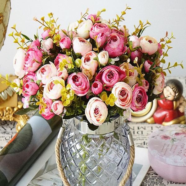 

10 head / 1 bunch silk happiness camellia bridal wedding home christmas decoration flower fake plant artificial flower1