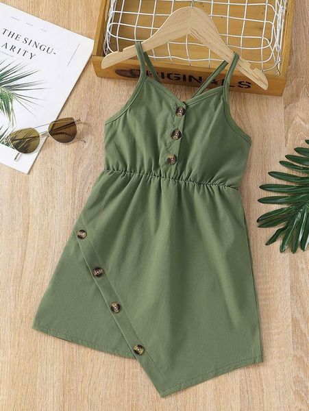 

toddler girls shirred back half button asymmetrical hem cami dress she, Red;yellow