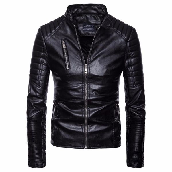 

men autumn winter coat jacket veste homme multi zipper motorcycle faux leather jacket coat male vintage punk leather, Black