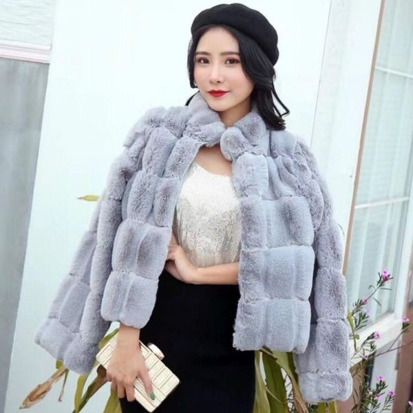 

women's fur & faux women winter luxury furry coat classic plaids jacket parka velvet cardigan stand collar plush crop, Black