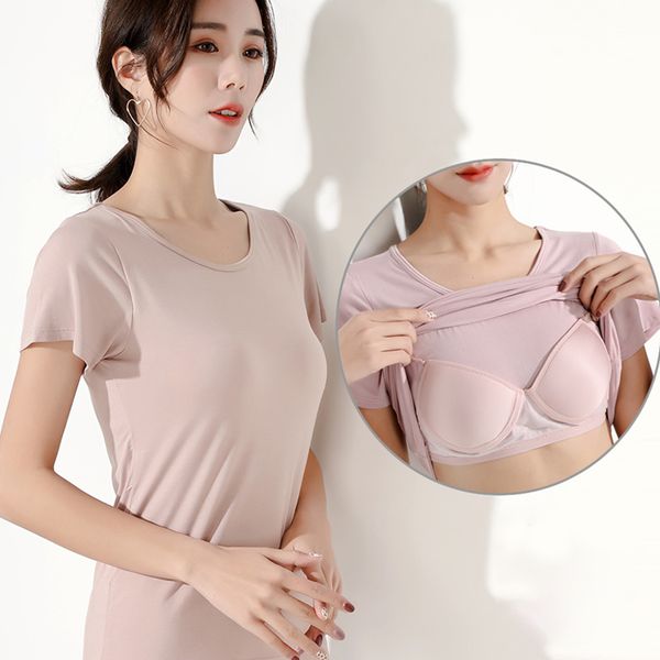 

2021 new women underwear short sleeve lingerie chest pad push up one-piece basic tank solid sleepwear homewear crwz, Black;white