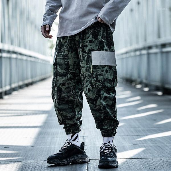 

men's clothes spring autumn cartoon cargo pants jogger hip hop street popular camouflage trousers reflective overalls harajuku1, Black