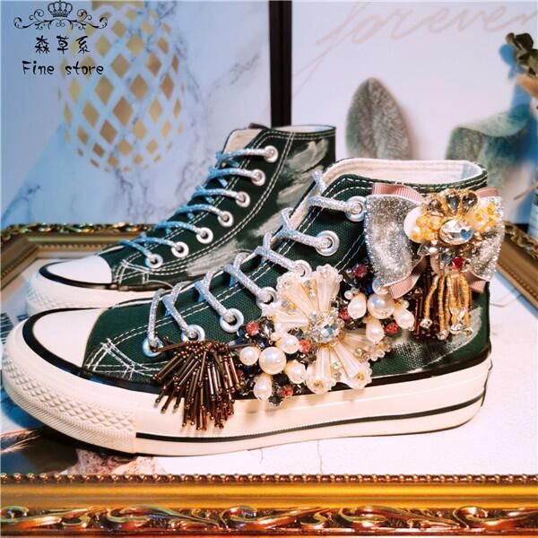 

2020 vintage old crystal little wild fashion canvas shoes kbwh, Black