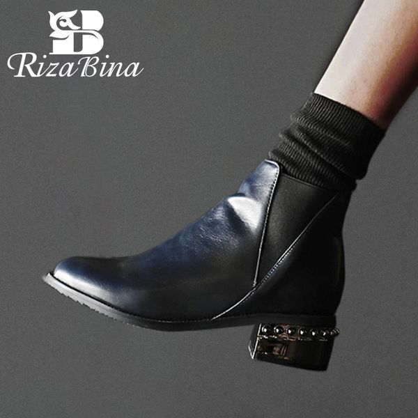 

boots rizabina plus size 33-48 pointed toe punk women ankle zipper solid color shoes autumn winter fashion daily, Black