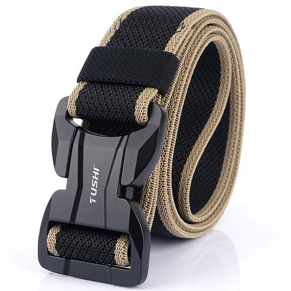 

waist support 2021 cool buckle elastic belt hard metal magnetic quick release men's tactical polyester, Black;gray