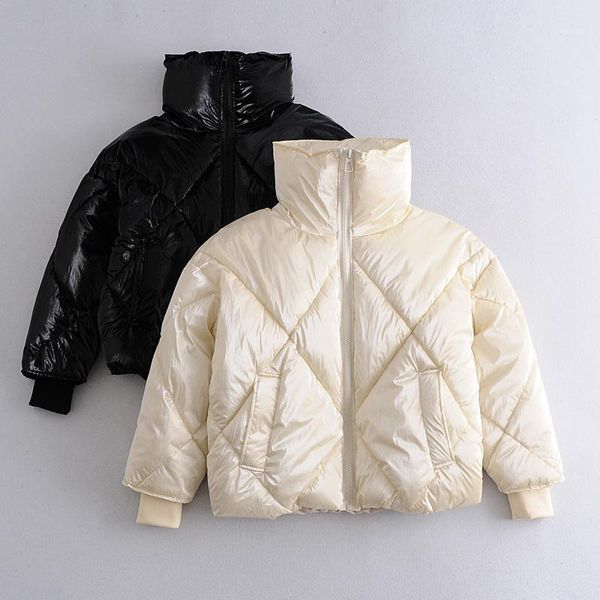 

women's winter oversize parkas thick zipper cotton-padded coat blouse short warm fashion style shiny fabric1, Black