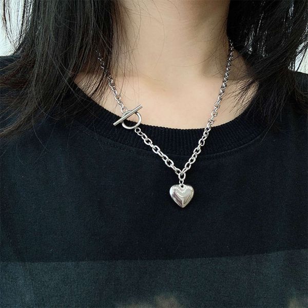

love ot clasp necklace titanium solid steel women's no fade hip hop neck chain clavicle chain fashion pendant, Silver