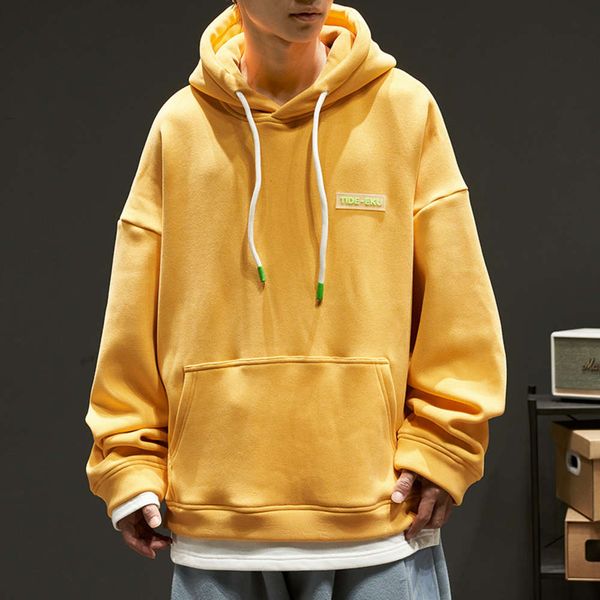 

er autumn plush winter trend men's loose and versatile simple hoodie, Black