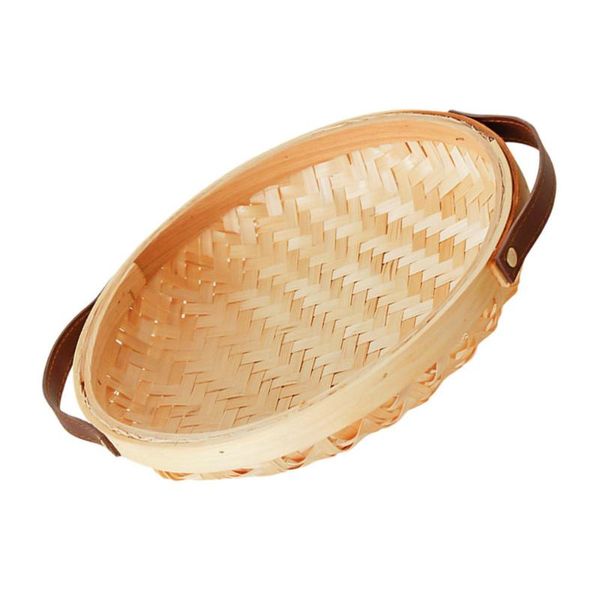 

1pc bamboo woven basket round fruit storage basket bread (log color)