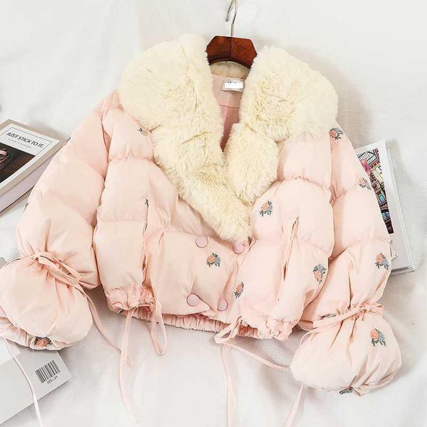 

kawaii warm clothes women embroidery down jacket thicken women parkas cotton padded parkas for winter jackets coat1, Black