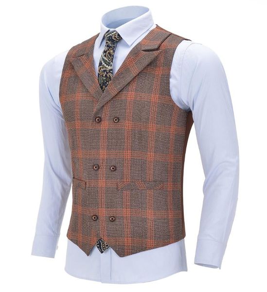 

men's vests tweed mens business navy vest wool plaid slim fit single-breasted cotton suit waistcoat for wedding formal groomsmen, Black;white