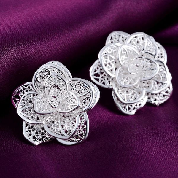 

2016 new arrive silver color women lady flower stud earring jewelry with gift box gift h bbyboo, Golden
